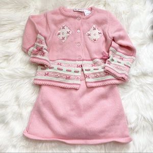 Baby girl pink knit sweater cardigan and skirt set
